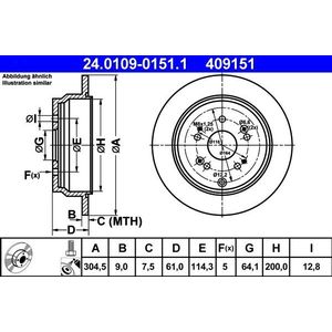 Honda - Remschijf - Achter - Gecoat - Buitendiameter 304,5 mm - Dikte 9,0 mm