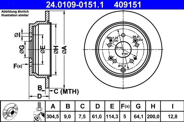 Honda - Remschijf - Achter - Gecoat - Buitendiameter 304,5 mm - Dikte 9,0 mm