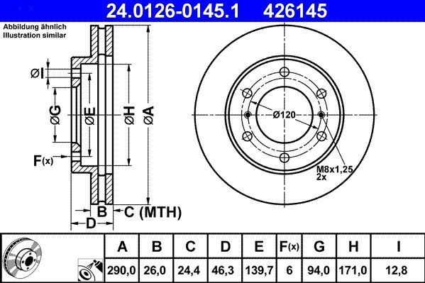 ATE - Remschijf - Geventileerd - Gecoat - Vooras - Voor MITSUBISHI V88W