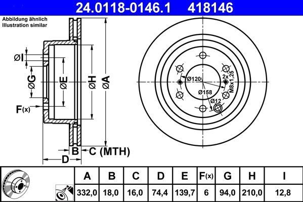 Mitsubishi - Remschijf - Achter - Geventileerd - Buitendiameter 332 mm - Gecoat