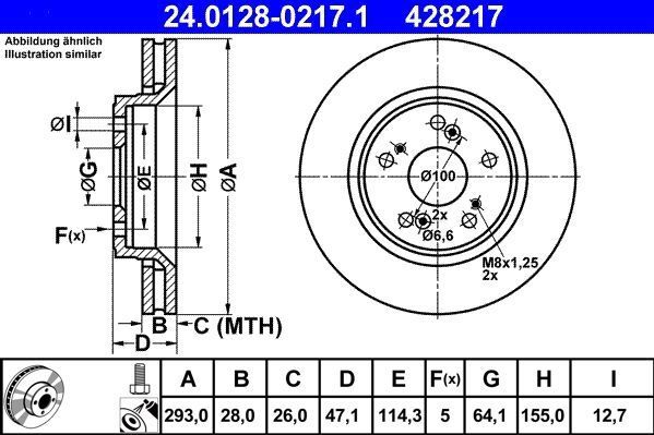 ATE - Remschijf - Geventileerd - Vooras - Gecoat - 293 mm Buitendiameter - 5 Gaten