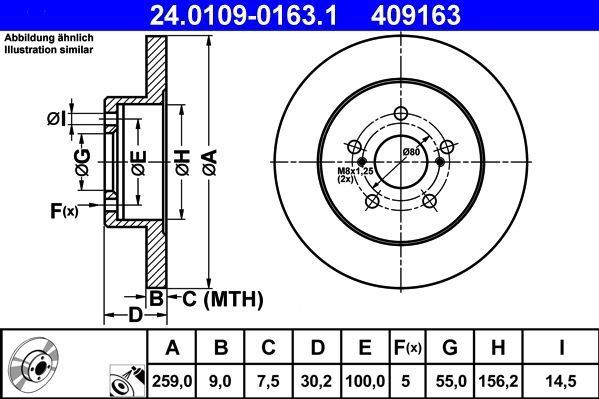 Lexus - Remschijf - Achter - Gecoat - Buitendiameter 259 mm - Massief