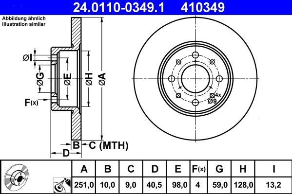 Alfa Romeo - Ate 24.0110-0349.1 - Remschijf - Achter - Gecoat - Buitendiameter 251 mm