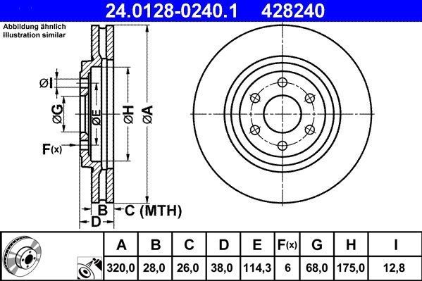ATE - Remschijf - Geventileerd - Vooras - 320 mm - 28 mm dikte - 6 gaten