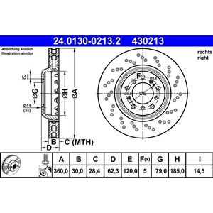 ATE - Remschijf - Geperforeerd - Vooras Rechts - BMW 24.0130-0213.2