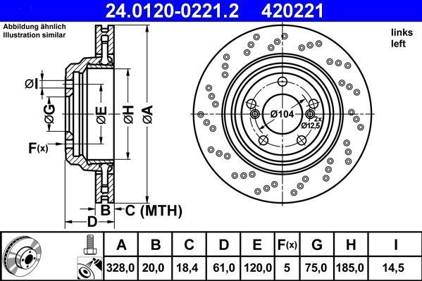 Ate - 24.0120-0221.2 - Remschijf - Geperforeerd - Buitendiameter 328 mm - Hoogte 61 mm