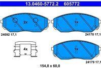 ATE - Remblokkenset - Set Assen - Vooras - 154,8 mm Breedte - 60,0 mm Hoogte - 17,1 mm Dikte