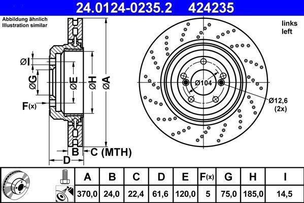 Ate - 24.0124-0235.2 - Remschijf - Achter - Geperforeerd - High Carbon - Gecoat