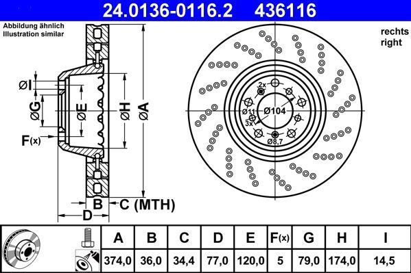 Bmw - Remschijf - 374 mm - Geperforeerd - High Carbon - Voor