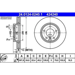 ATE - Remschijf - Geventileerd - Vooras - Buitendiameter 307 mm - Dikte 24 mm