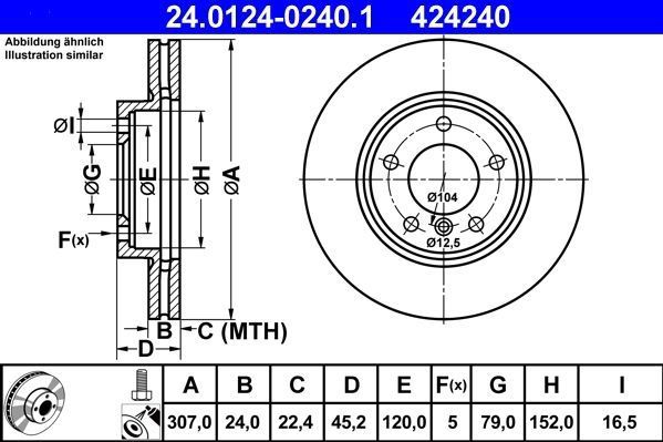 ATE - Remschijf - Geventileerd - Vooras - Buitendiameter 307 mm - Dikte 24 mm