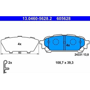 ATE - Remblokkenset - Achteras - 13.0460-5628.2 - Met Anti-kreukplaat - Slijtageindicator