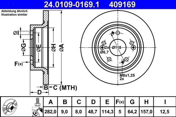 ATE - Remschijf - Remschijven - Achteras - Gecoat - 282 mm - 9 mm dik