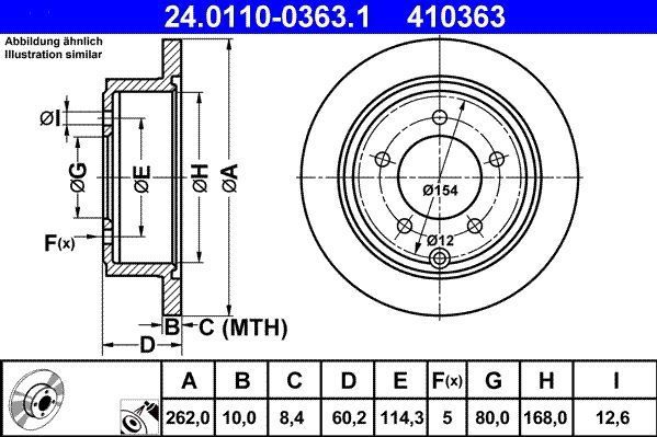 ATE Remschijf JEEP,CHRYSLER 24.0110-0363.1 05105515AA,5105515AA Remschijven