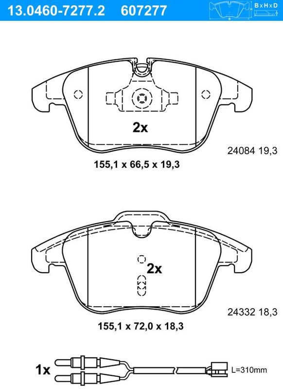 ATE - Remblokkenset - Set Assen - Vooras - Inclusief Slijtageindicator