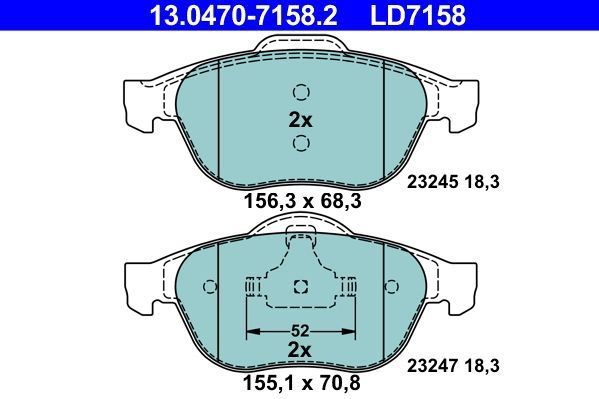 ATE Remblokkenset RENAULT 13.0470-7158.2 7701209809,8671016635,LD7158 410607613R,7701206599,7701208182