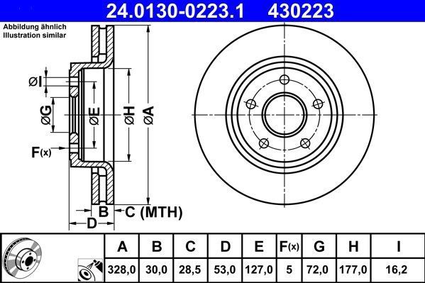 ATE - Remschijf - Geventileerd - Gecoat - Vooras - 328 mm - 30 mm dik