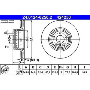 Ate - 24.0124-0250.2 - Remschijf - Geventileerd - Buitendiameter 345 mm