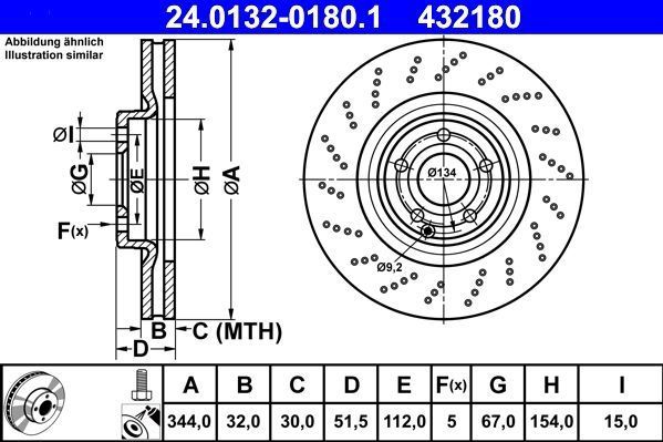 ATE - Remschijf - Geperforeerd - Vooras - MERCEDES-BENZ 24.0132-0180.1 - 344 mm