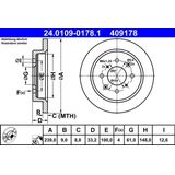 ATE - Remschijf - Remschijven - Achteras - Gecoat - 239 mm Buitendiameter - 4 Gaten