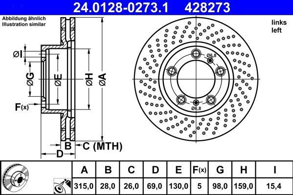 Porsche - Remschijf - Geperforeerd - Vooras - Buitendiameter 315 mm - Dikte 28 mm
