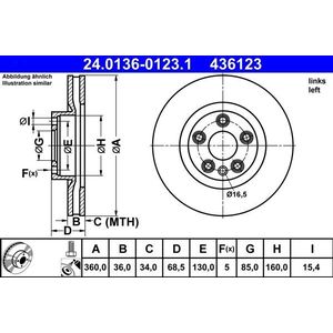 ATE - Remschijf - Geventileerd - Vooras Links - Buitendiameter 360 mm - Hoogte 68,5 mm