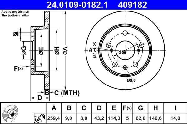 ATE - Remschijf - Gecoat - Achteras - 259,4 mm - 5 gaten - 06/2022