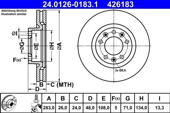 ATE - Remschijf - Geventileerd - Vooras - 283 mm - Gecoat - Remsysteem Bosch