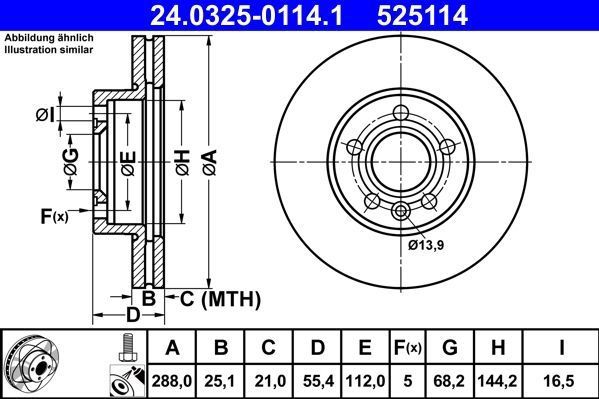 ATE - PowerDisc - Remschijf - Geventileerd - Vooras - Buitendiameter 288 mm