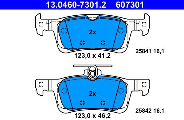 Peugeot - Remblokken Set - ATE - Set van 4 - 123 mm breed - 41 mm hoog