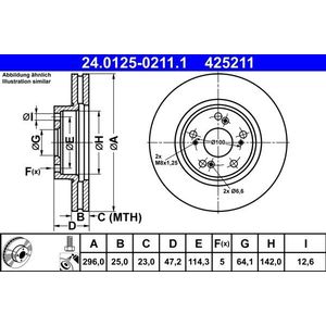 ATE - Remschijf - Geventileerd - Vooras - Gecoat - 296 mm - 5 Gaten