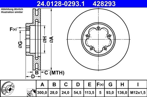 ATE - Remschijf - Geventileerd - Vooras - 300 mm - Gecoat - 5 gaten