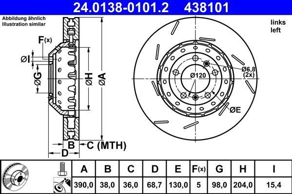 ATE - Remschijf - Remschijven - Vooras links - 390 mm - 38 mm dikte