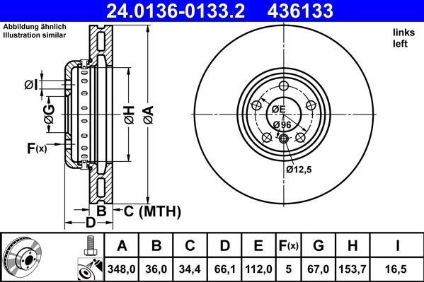 ATE - Remschijf - Vooras Links - Geventileerd - 348 mm - High Carbon