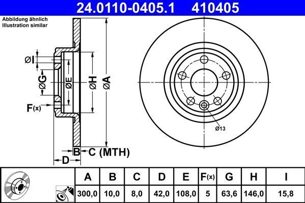 ATE - Remschijf - Achteras - 300 mm - Gelegeerd/Gecarboniseerd - 5 gaten