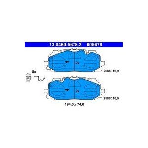 ATE - Remblokkenset - Vooras - 194 mm - 74 mm - 16,9 mm