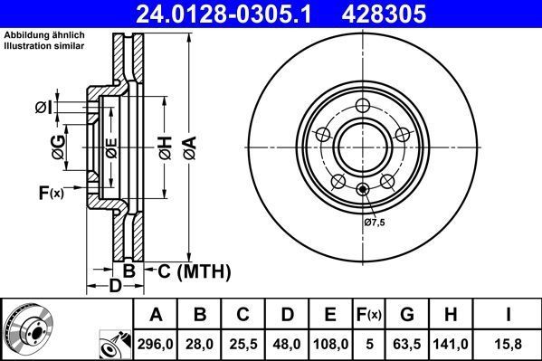Volvo - Ate 24.0128-0305.1 - Remschijf - Geventileerd - Buitendiameter 296 mm