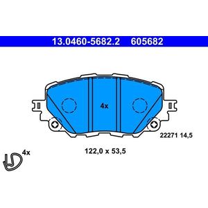 ATE - Remblokkenset - Vooras - 122 mm - 53,5 mm - 14,5 mm - Zonder Slijtage Indicator