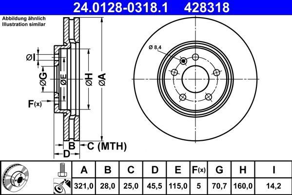 ATE - Remschijf - Geventileerd - Vooras - 321 mm - 28 mm dik