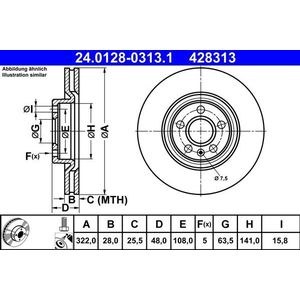 ATE - Remschijf - Geventileerd - Vooras - 322 mm - 28 mm dik