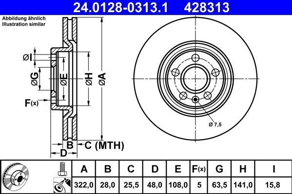 ATE - Remschijf - Geventileerd - Vooras - 322 mm - 28 mm dik