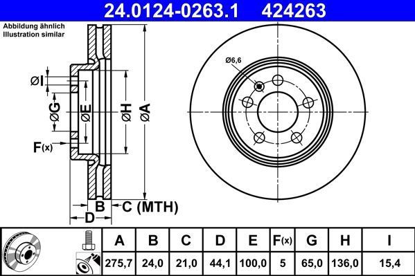 ATE - Remschijf - Geventileerd - Vooras - 275,7 mm - 24,0 mm