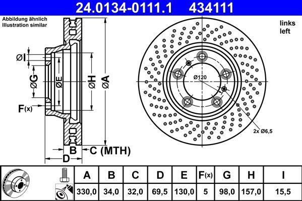 ATE - Remschijf - Geperforeerd - 330 mm - Vooras Links - 24.0134-0111.1