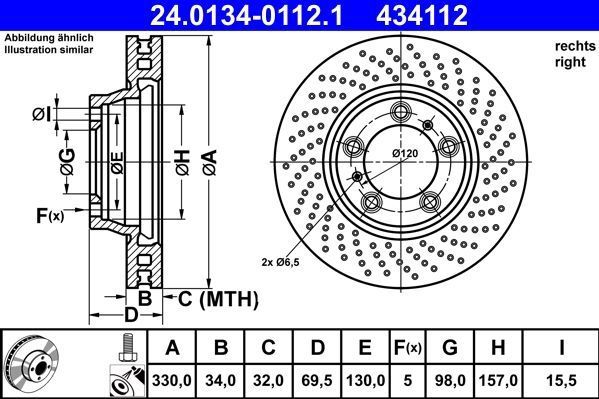 ATE - Remschijf - Geperforeerd - 330 mm - Vooras Rechts - 24.0134-0112.1