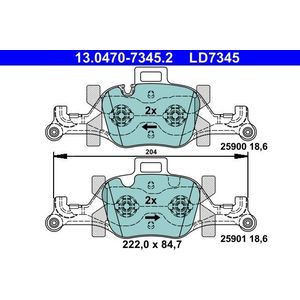 ATE - Remblokkenset - Vooras - 222 mm - Voor voertuigen zonder sportset