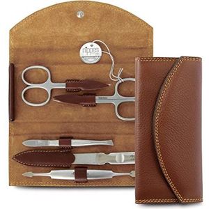 Nippes Solingen Manicure set 5-delig - RVS – CLASSIC - Bruin Leren Etui - Handgemaakt - 25 Jaar Garantie