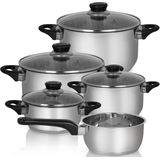 Pannenset - RVS - Zwart - Inclusief Glazen Deksels - Geschikt Voor Inductie