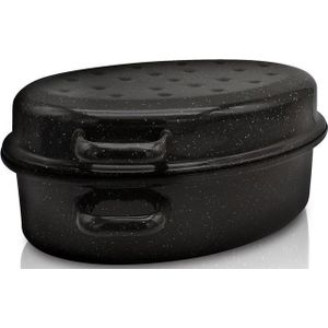Kruger G 3808 F Ganzenbraadpan 38 cm - Roestvrij Staal - Zwart Ovaal - Met Druppeldeksel