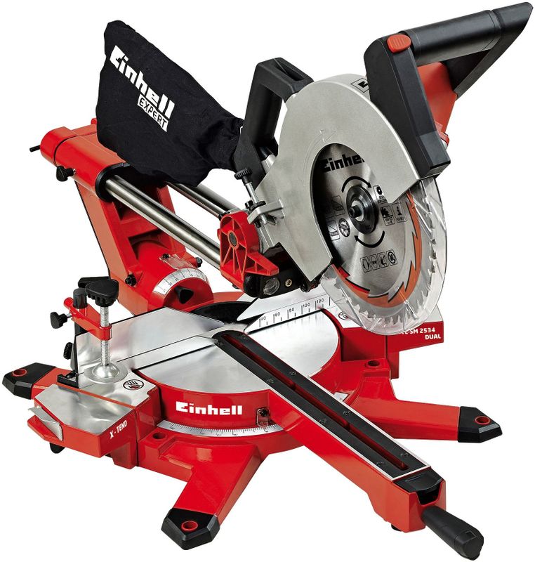 Einhell - Zug-Kapp-Gehrungssäge te-sm 2534 Dual (1800 w, max. 90 mm x 310 mm Schnitttiefe/-breite, ø 250 mm Sägeblatt, beidseitig neigbarer Sägekopf,