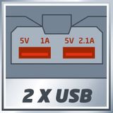 Einhell Accu USB-Powerbank TC-CP 18 Li USB-Solo Power X-Change, Li-Ion, 18 V, externe voedingsbron voor mobiele telefoon, MP3-speler, tablet etc, 2 USB-poorten, zonder batterij en oplader, zwart, rood
